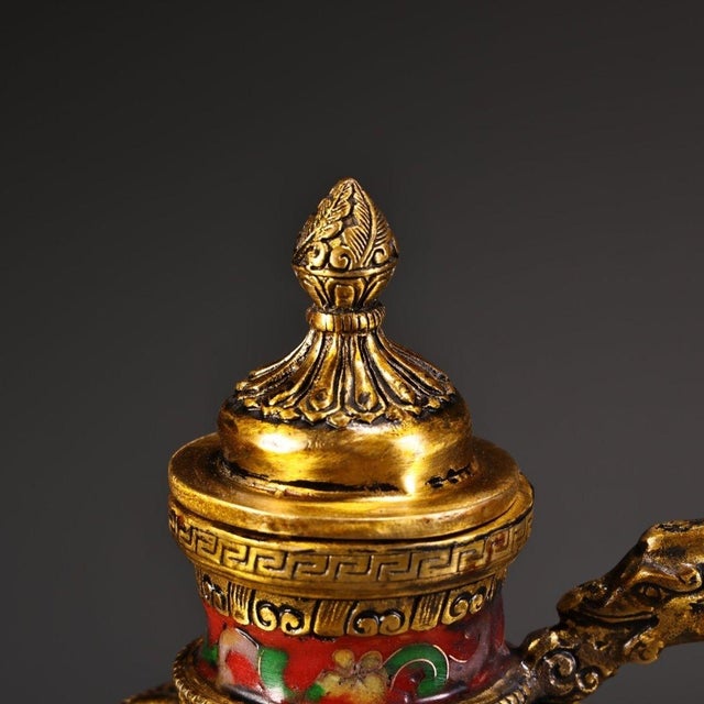 1980s Gilt Bronze & Cloisonné Dragon Teapots / Ewers - Turquoise Enamel - a Pair For Sale - Image 4 of 10