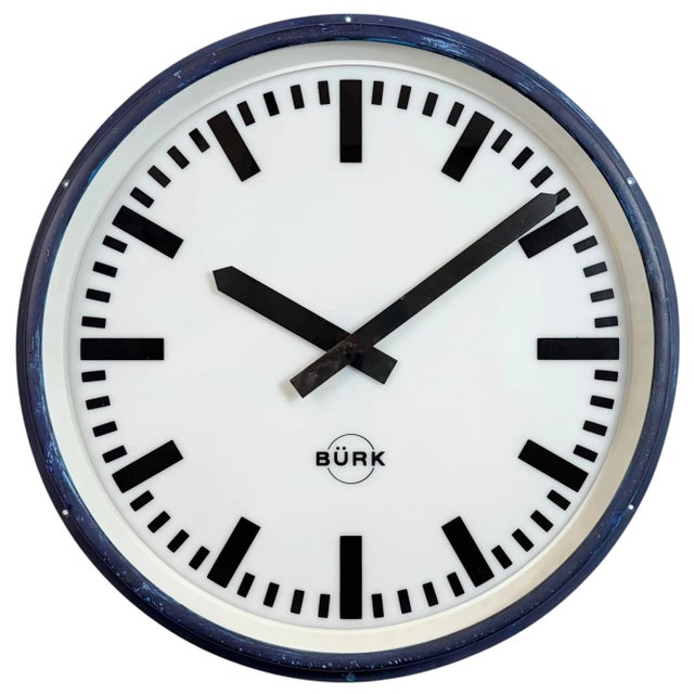 Industrial German Blue Factory Wall Clock from Burk, 1960s For Sale - Image 18 of 18