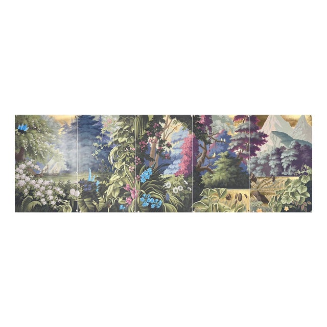 Rousseau-Inspired Lush Botanical Landscape Wallpaper, 5-Panel Set For Sale