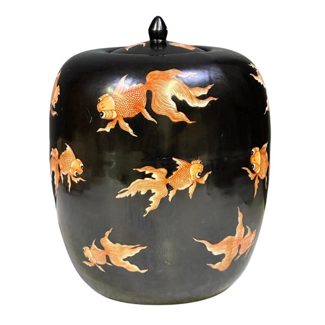 Black Noire Porcelain Ginger Jar - Goldfish Jiaqing Style For Sale - Image 10 of 10
