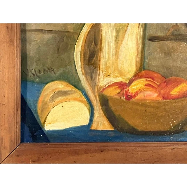 Mid-Century Still Life Oil Painting by v. Sloan – Bread, Peaches & Pitcher For Sale - Image 4 of 7