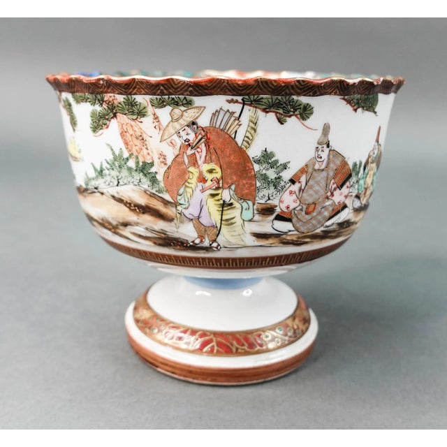 Antique 1900s Japanese Kutani Polychrome Porcelain Stem Cup Bowl For Sale - Image 10 of 10