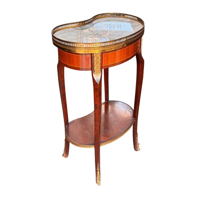 Antique Louis XV Style French Inlaid Marble Top Side Table