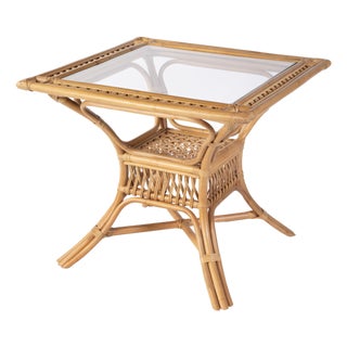 Antigua 34.25 in. W Square Rattan Glass Top Dining Table, Natural Rattan For Sale