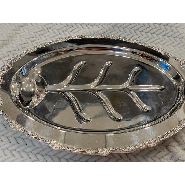 Metal Vintage Ornate Silverplate Footed Tree & Well Carving Platter For Sale - Image 7 of 16