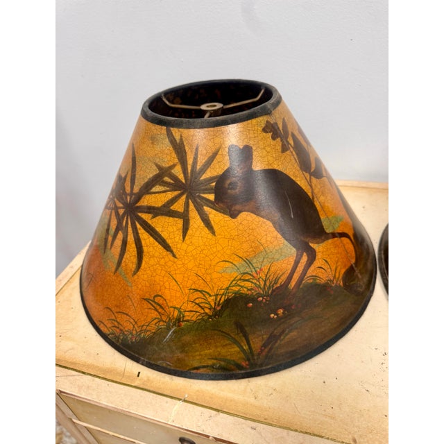 Paper Vintage Hand Painted Safari Paper Lampshades With Craquelure Finish - a Pair For Sale - Image 7 of 9