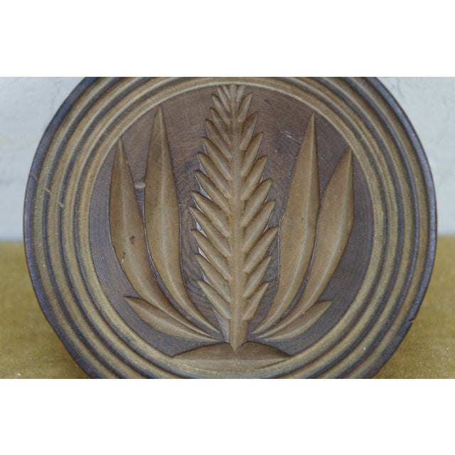 Primitive Antique American Carved Country Wood Sheaf of Wheat Butter Stamp Press For Sale - Image 9 of 9