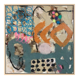 Christiane Corcelle "Pique-Nique Au Bord Du Lac" Mixed Media on Board, Framed Abstract Painting in Teal, Orange and Blue Loops, 2022 For Sale