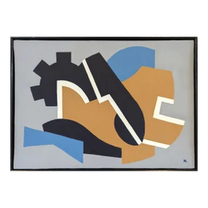 Modernist Abstract "La Plage" Original Mini Acrylic Painting by French Artist Nils Jean, Framed