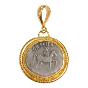 Antique A Winged Pegasus Coin in 22kt Gold Pendant