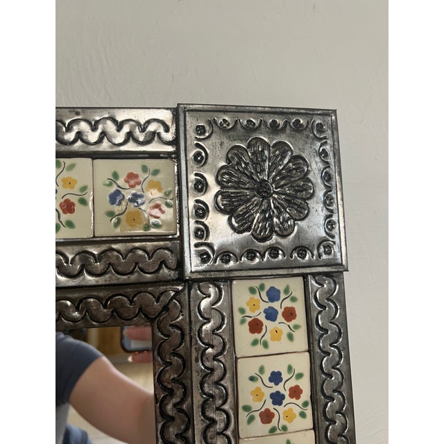 Metal 1970s Mexican Tin Framed Mirror For Sale - Image 7 of 9