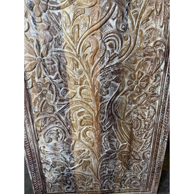 Mid-Century Modern Hand-Carved Tree of Life Wooden Wall Panel – Rustic Whitewashed Vintage Barn Door Art 80 For Sale - Image 3 of 7
