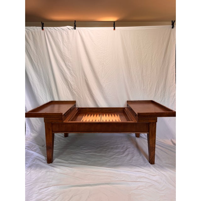 Brown Vintage Backgammon Game Coffee Table With Inlaid Marquetry Top For Sale - Image 8 of 10