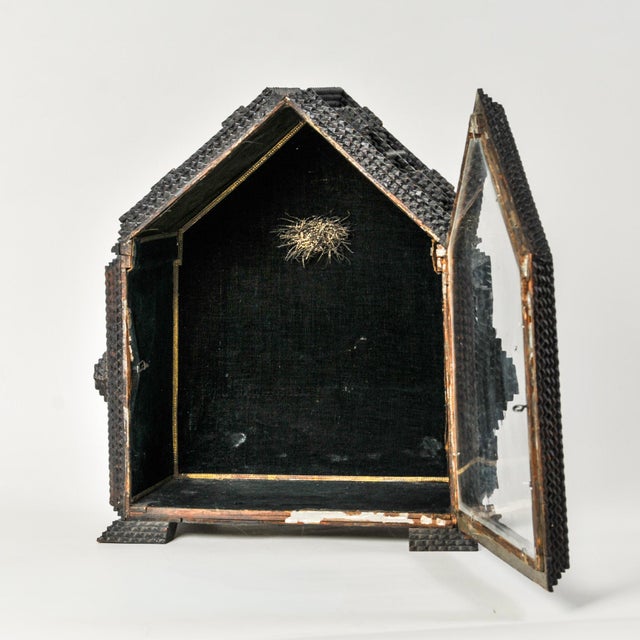 Wood Rare 19th Century German Tramp Art Nicho Box – Intricate Notch Carving For Sale - Image 7 of 18