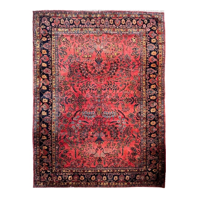 GLOSSY Lanolin-Rich Wool Large Antique Sarouk Carpet in Beautiful Palette & Design Rug 10.3 x 14 For Sale