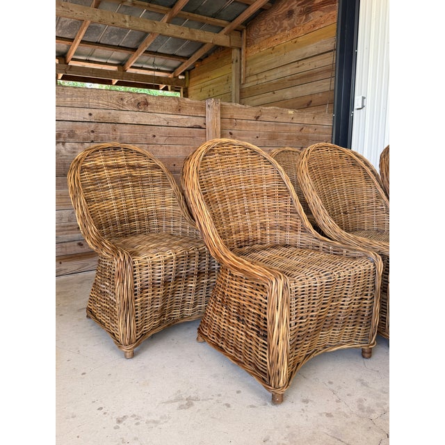 Wood Set of 8 Organic Modern Rustic Coastal Braided Rattan Dining Chairs For Sale - Image 7 of 12