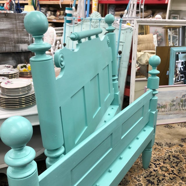 Antique Mint Cannonball Rope Full Headboard and Footboard - 2 Pieces For Sale - Image 10 of 11