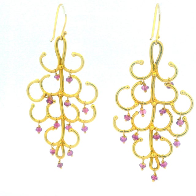 Vintage Italian 18k Gold Pink Tourmaline Chandelier Earrings, A Pair For Sale In Miami - Image 6 of 8