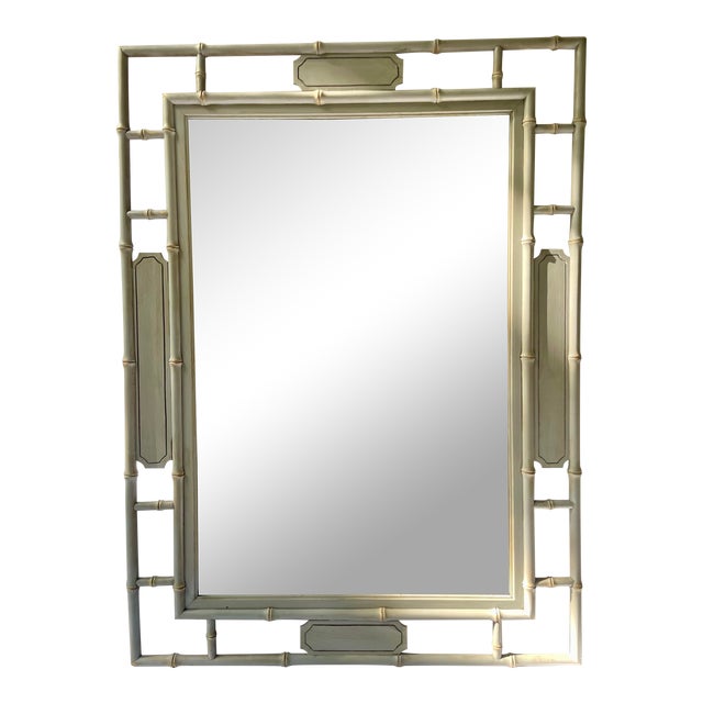 Painted Distressed Faux Bamboo Mirror For Sale