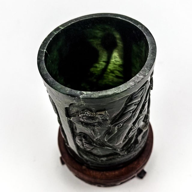 1960s Chinese Jade Green Stone or Glass Carved Vase Pot For Sale - Image 5 of 12