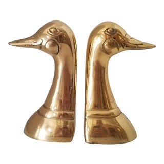 Vintage Lacquered Thc Brass Duck Bookends - a Pair For Sale