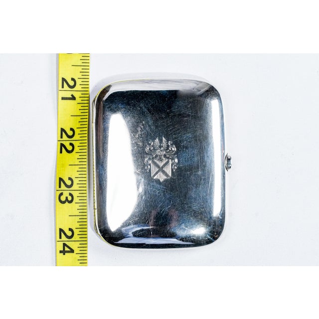 Fantastic Antique Chinese Export Silver Cigarette Case Tobacciana Armorial Coat of Arms Design For Sale - Image 10 of 12