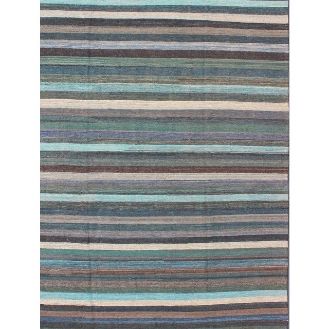 Textile 2020s Colorful Modern Striped Kilim in Unique Colors for Modern or Classic Rooms For Sale - Image 7 of 13