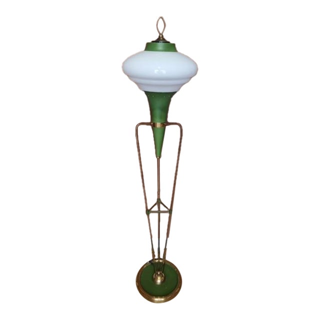 Vintage Italian Green Enamel Floor Lamp For Sale