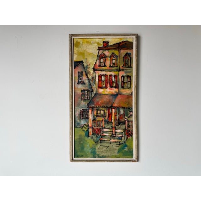Impressionist 1960s Vintage Impressionist Row Houses Oil on Canvas Painting, Signed For Sale - Image 3 of 12