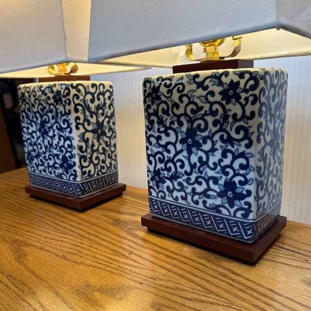 Blue Chinoiserie Ralph Lauren Blue + White Table Lamps, Pair For Sale - Image 8 of 12