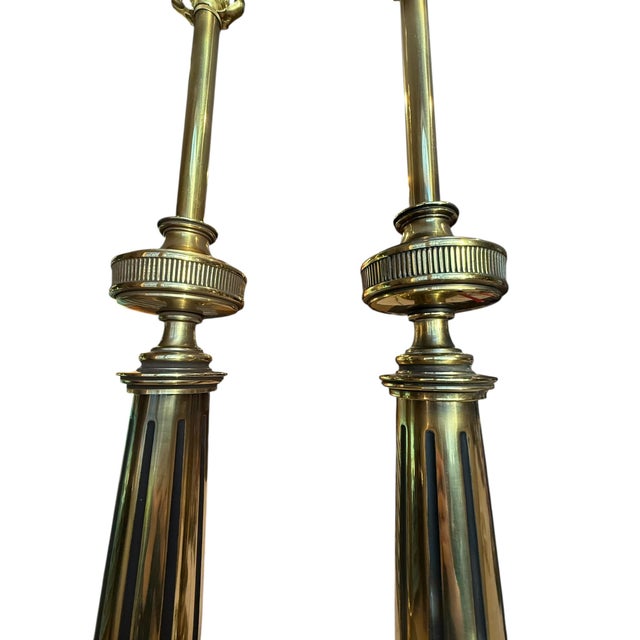 1950s Stiffel Solid Brass Table Lamps With Original Shades 1950s - a Pair For Sale - Image 5 of 18