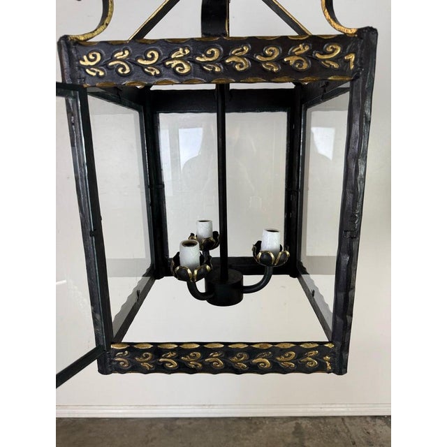 Pair of Custom Wrought Iron and Gilt Lantern Pendants by Miamar Home For Sale In Los Angeles - Image 6 of 14
