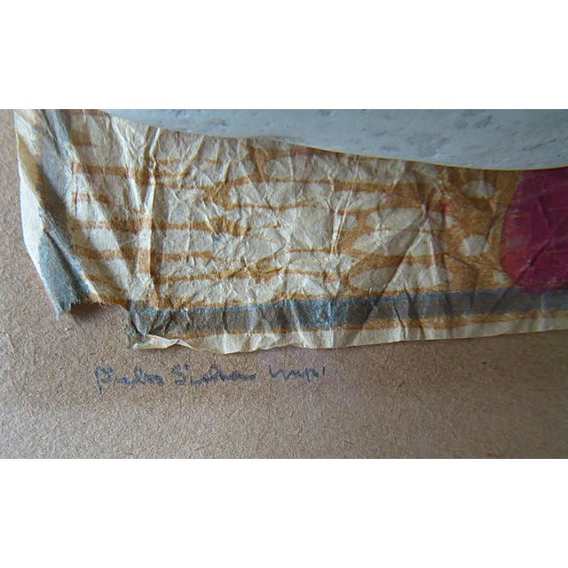 Tropical Modern Watercolor/ Handmade Paper "Hauling in the Net" Tahiti 1950s For Sale - Image 9 of 12