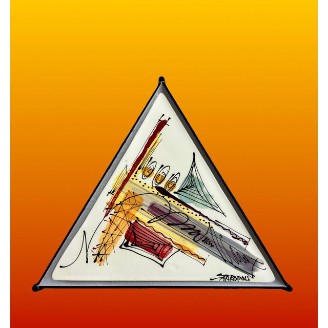 1980s Memphis Movement Staropoli Triangular End or Side Table With Abstract Colourful Ceramic Tile Top For Sale - Image 5 of 13