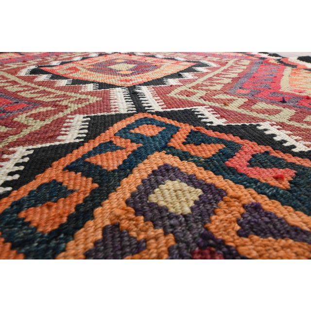1970s Vintage Turkish Handmade Wool Cotton Red Runner Rug For Sale - Image 4 of 11