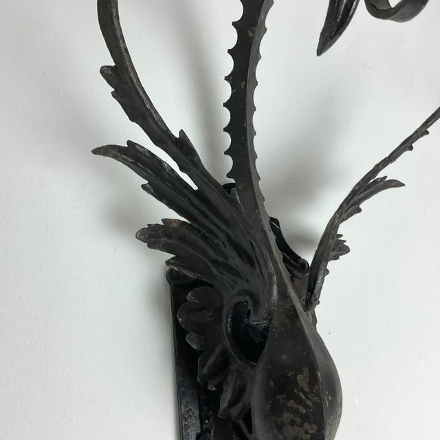 Mediterranean 1920s Hand Hammered Iron Dragons Wall Sconces - a Pair For Sale - Image 3 of 9