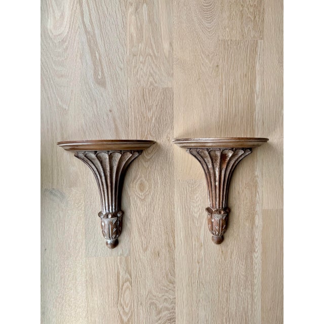 English 1970s Carved Wood Wall Shelves / Brackets From Italy by Decorative Crafts, a Pair For Sale - Image 3 of 8