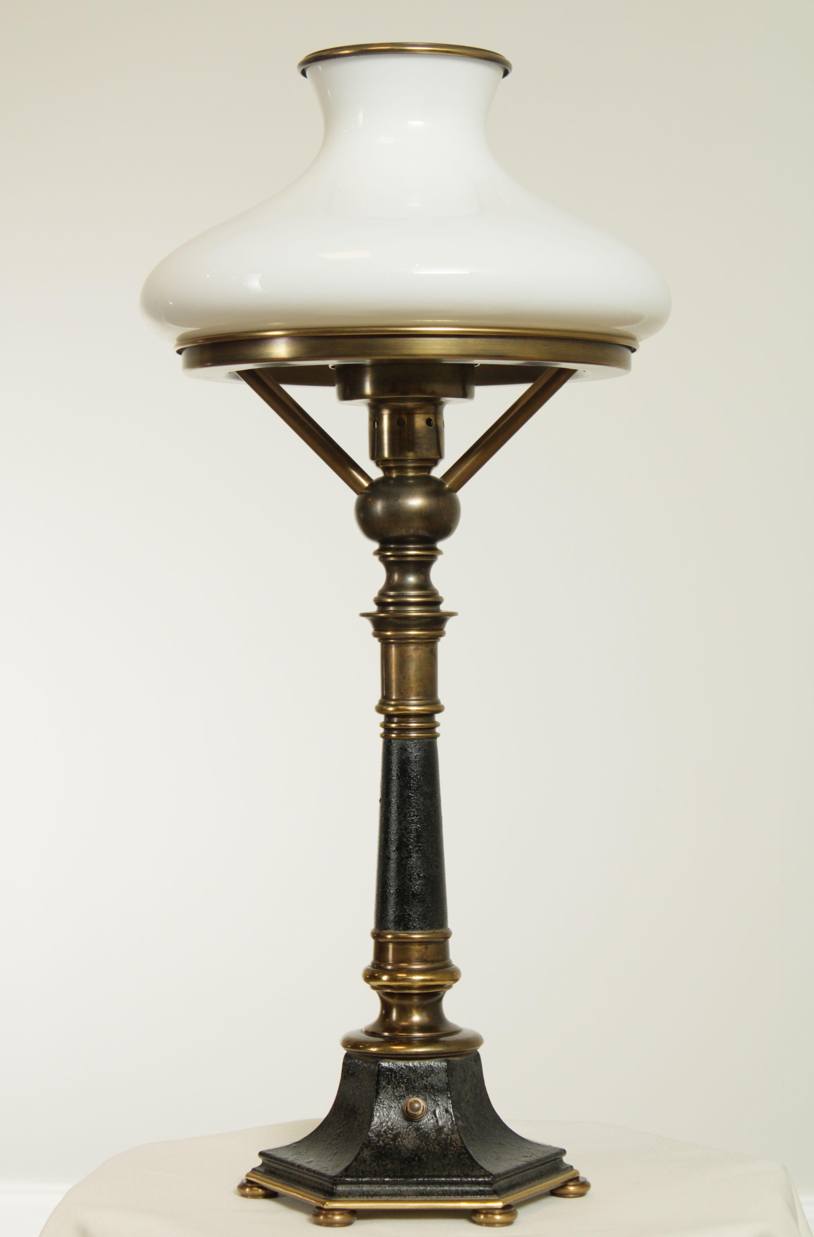 antique brass table lamp with glass shade