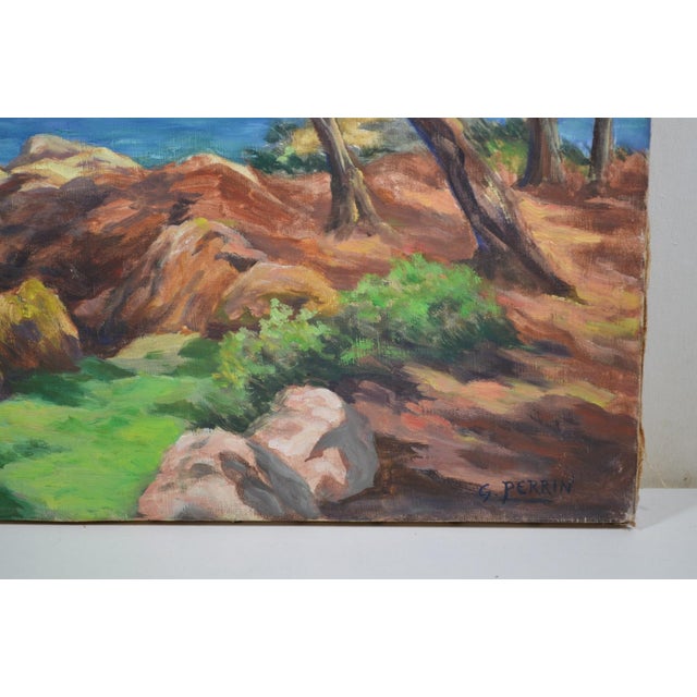 French French School Early 20th Century G. Perrin "The Seaside" Oil Painting on Canvas, Signed For Sale - Image 3 of 11