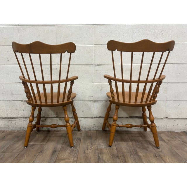 Brown Vintage S Bent & Bros Colonial Style Maple Windsor Comb Back Pub Chairs - Pair For Sale - Image 8 of 12