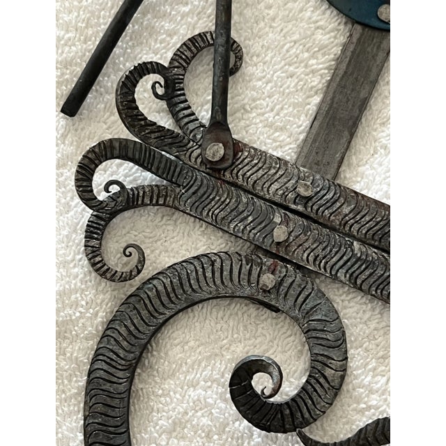 Burnt Umber Vintage Guadalupe Hermosillo Escobar of Chiapas Hand Forge Rooftop Wrought Iron Cross For Sale - Image 8 of 12