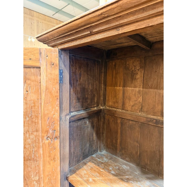 Antique Pine Armoire Cabinet With Paneled Doors and Plinth Base For Sale In New York - Image 6 of 9