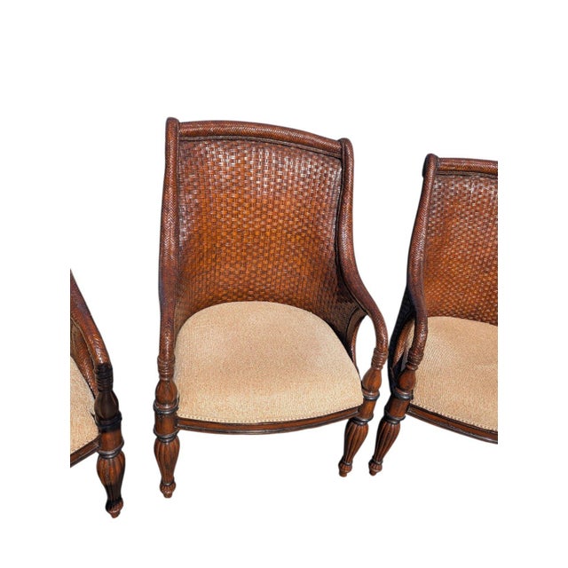 Late 20th Century Late 20th Century Set of 4 Marge Carson British Colonial Woven Rattan Armchairs For Sale - Image 5 of 14