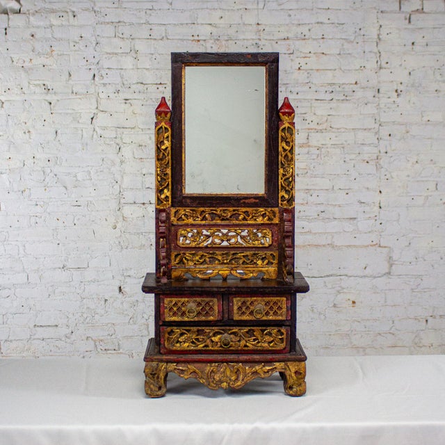 Late 19th to 20th Century Indonesian Maduran Tabletop Jewelry Case or Vanity Mirror W/Chest For Sale - Image 18 of 18