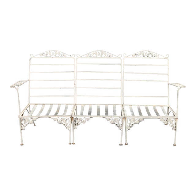 Vintage Quality Wrought Iron Three Piece Outdoor Patio Sofa For Sale