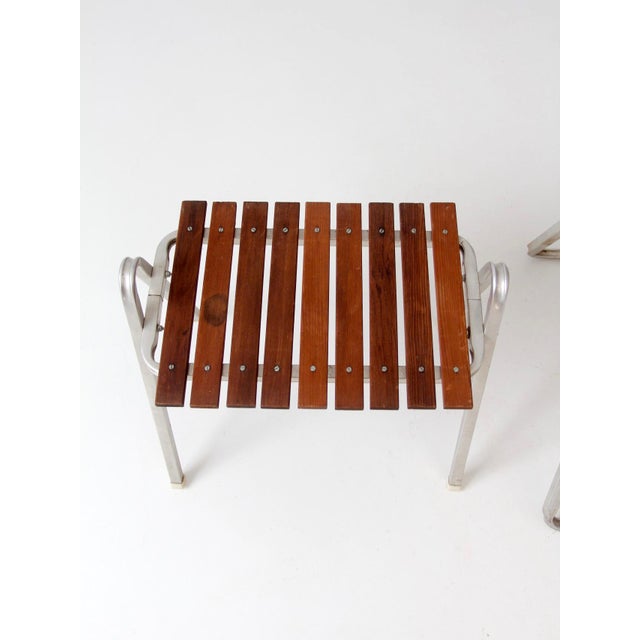 Mid-Century Aluminum & Wood Slat Chair With Side Table Set For Sale - Image 6 of 17