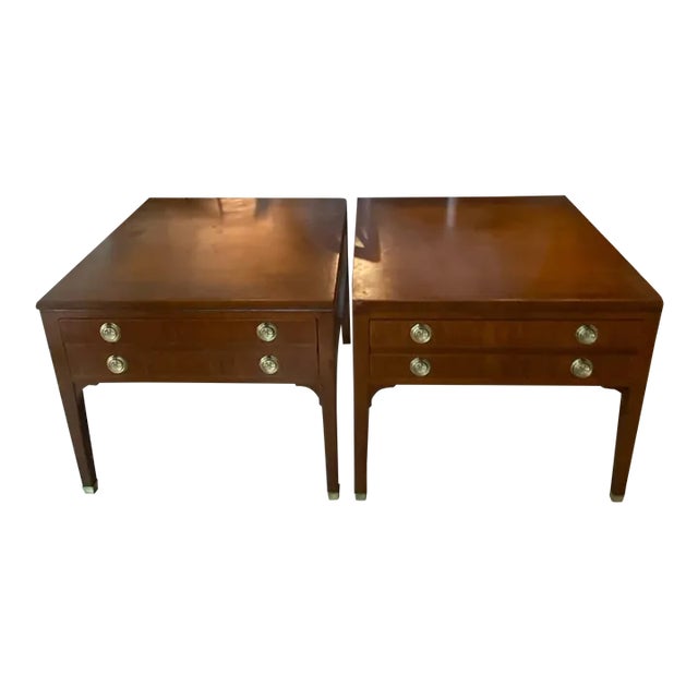 Vintage Pair Brass Wood Kittinger Nightstands End Side Tables Mid