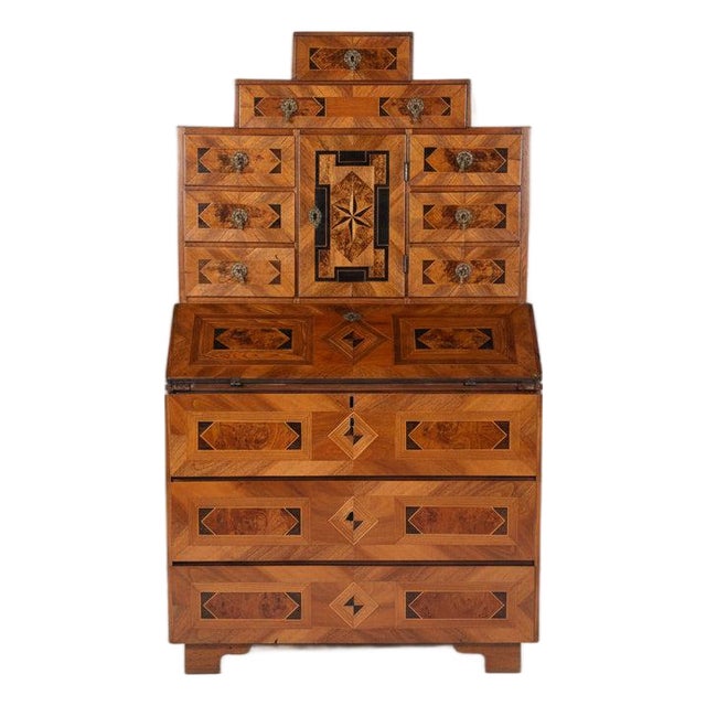 Antique Secretary Desk with Inlays and Drawers For Sale