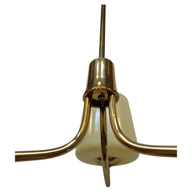 Metal Austrian Mid Century Brass Opaline Glass Chandelier For Sale - Image 7 of 11