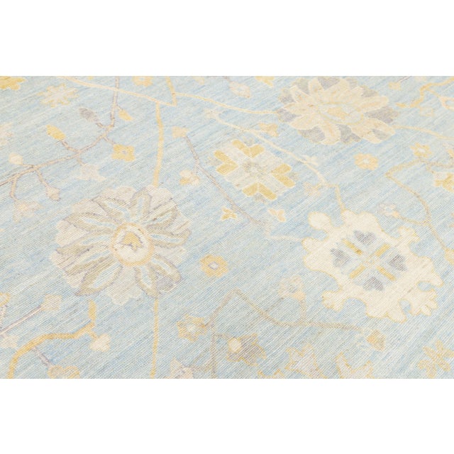 Blue Modern Oushak Style Hand-Knotted Wool Rug - Pastel Blue, Gold & Ivory 9x12 For Sale - Image 8 of 10